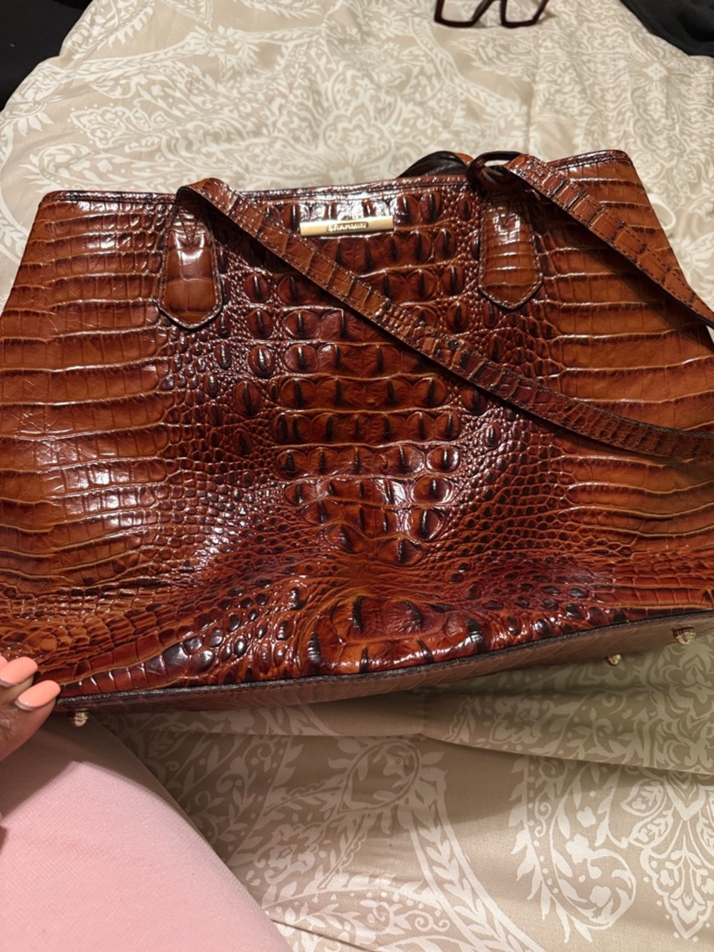 Brahmin Cognac Croc-Embossed Leather Tote